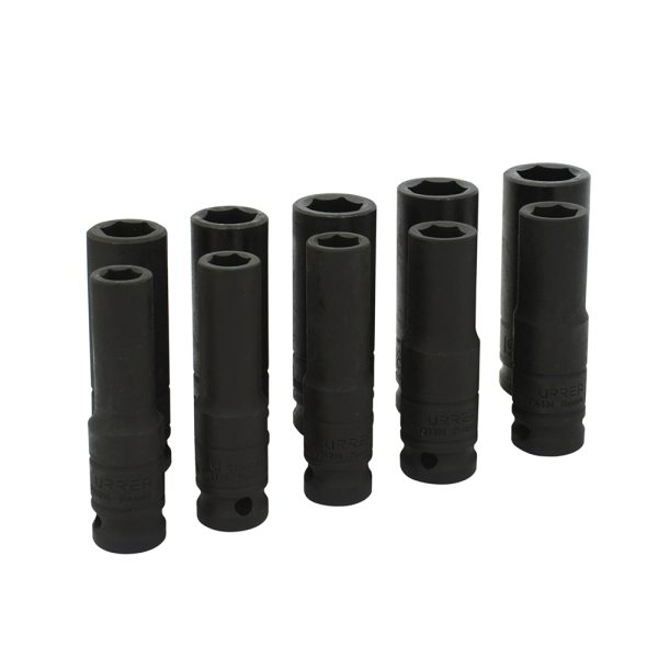 Juego de dados largos de impacto cuadro de 1/2", métricos, 6 puntas, 10 piezas Urrea 73212M