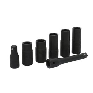 Juego de dados de impacto doble boca cuadro de 1/2" combinados, 6 puntas, 7 piezas Urrea 7400DE