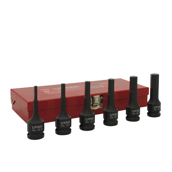 Juego de dados de impacto con punta hexagonal cuadro de 1/2", métricos, 6 piezas Urrea 74250