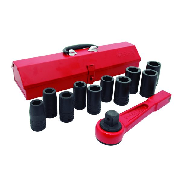 Juego de dados largos y accesorios de impacto en pulgadas cuadro de 3/4", 12 piezas Urrea 750012LH