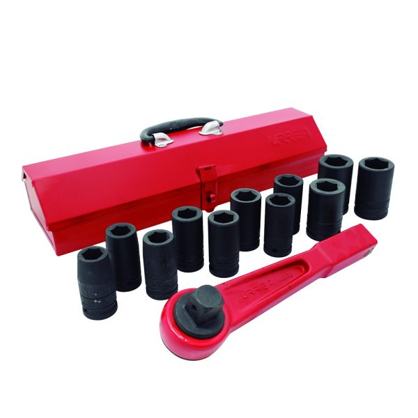 Juego de dados largos y accesorios de impacto métricos cuadro de 3/4", 13 piezas Urrea 750013MLH
