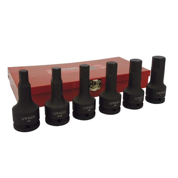 Juego de dados de impacto con punta hexagonal cuadro de 3/4", en pulgadas, 6 piezas Urrea 75150