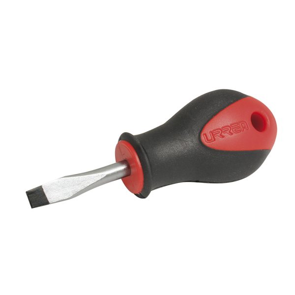Destornillador con mango bimaterial, punta plana tipo trompo barra redonda 1/4" x 1-1/2" Urrea 8652