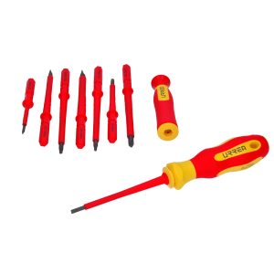 Juego de destornilladores con mango bimaterial y puntas intercambiables 1000 V, 10 piezas Urrea 9300V
