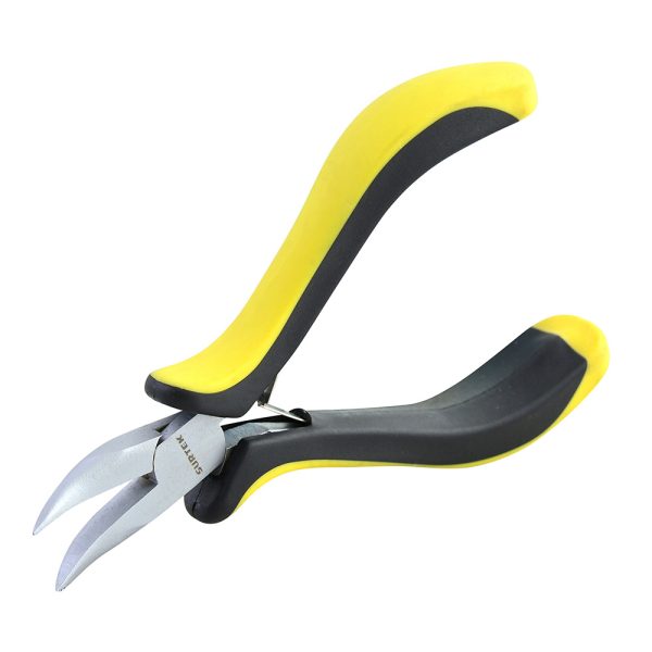 Mini pinza para electrónica con mango bimaterial de 4-3/4" punta curva Surtek 953