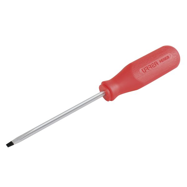 Destornillador con mango rojo, punta plana barra redonda 3/16" x 4" Urrea 9602R