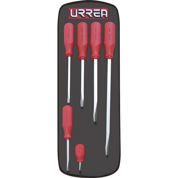 Juego de destornilladores con mango rojo, combinados, 6 piezas Urrea 9800AR