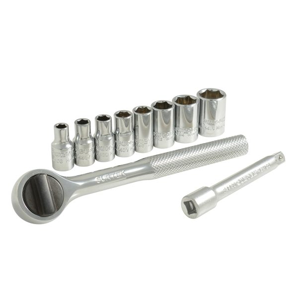 Juego de dados y accesorios cuadro de 1/4" en pulgadas, 10 piezas Surtek A03S