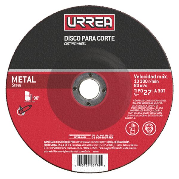 Disco abrasivo tipo 27 para metal 9" x 1/4" Urrea AMGD09