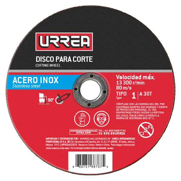 Disco abrasivo tipo 1 para acero inoxidable 9" x 5/64" Urrea AMSS09