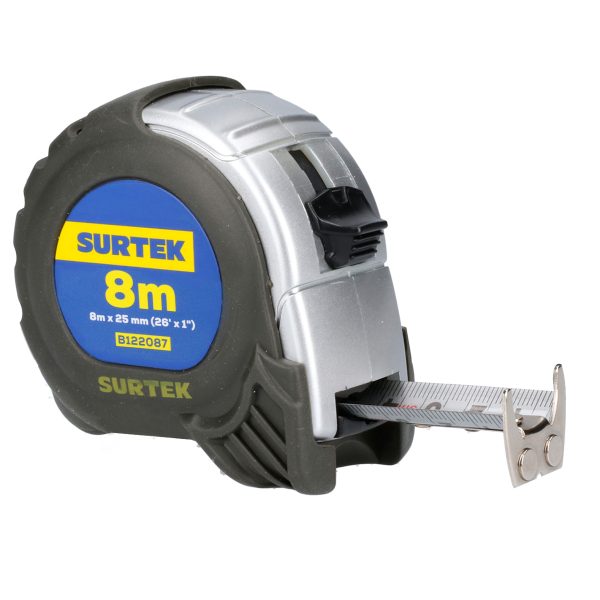 Flexómetro con carcasa anti-impacto silver 8 m x 1" Surtek B122087