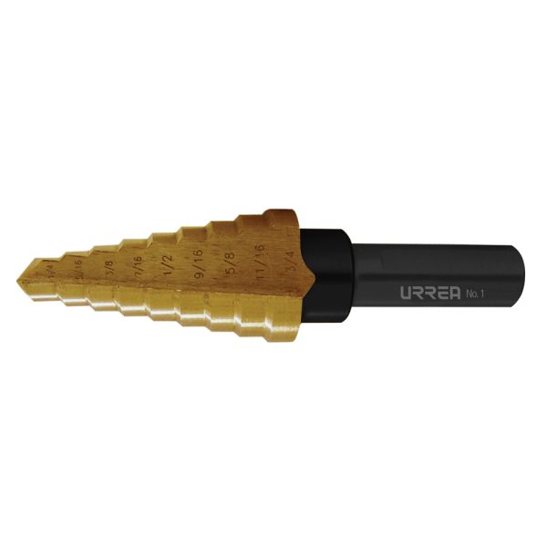 Broca escalonada con doble estría #4, 1/4" a 3/4" zanco 3 planos Urrea BME4
