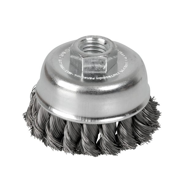 Carda copa trenzada alambre delgado 3" x 0.35 mm con rosca M14 Surtek C513