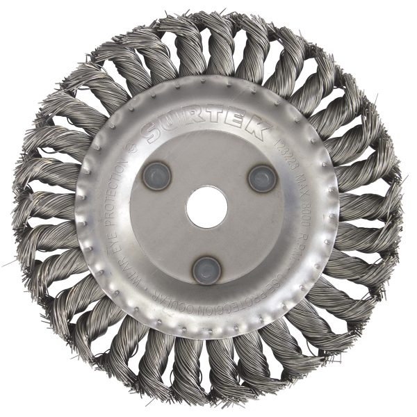 Carda circular trenzada alambre delgado 4" x 0.35 mm con rosca 5/8" Surtek C528
