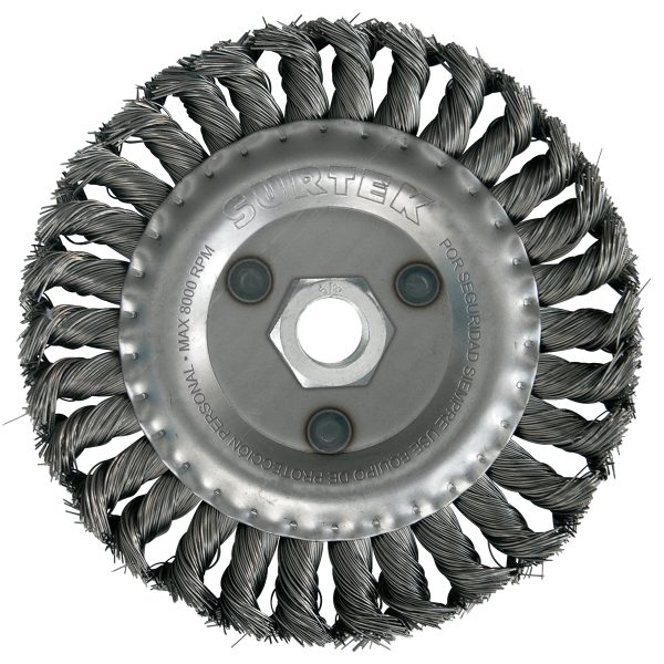 Carda circular trenzada alambre grueso 7" x 0.50 mm con rosca 7/8" Surtek C538