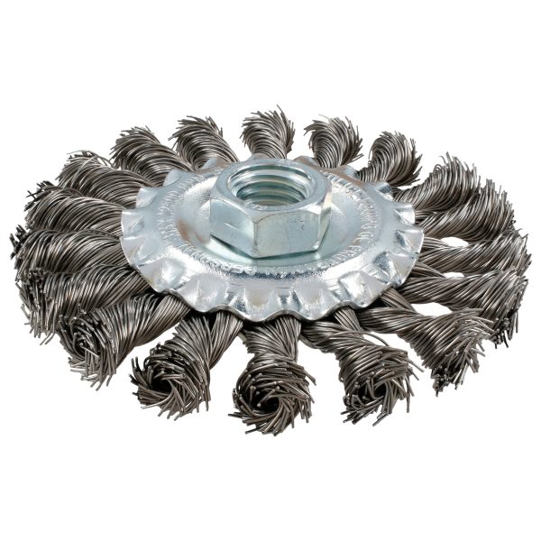 Carda circular ondulada alambre delgado acero inoxidable 4" x 0.30 mm con rosca M14 Surtek C624
