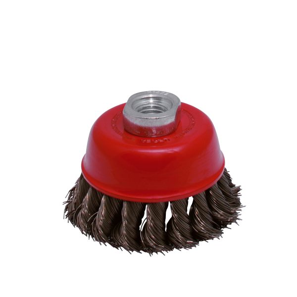 Carda copa trenzada alambre grueso 5" x 0.50 mm con rosca M14 Urrea C811