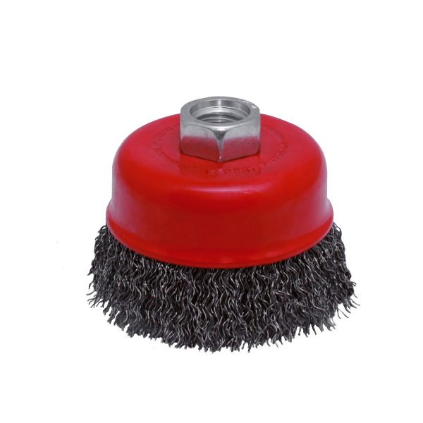 Carda copa ondulada alambre fino 3" x 0.35 mm con rosca M14 Urrea C813