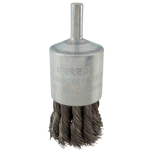 Carda copa trenzada alambre fino 1-1/8" x 0.35 mm con zanco 1/4" Urrea C837
