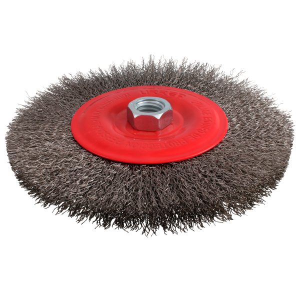 Carda circular alambre de acero inoxidable 6" x 0.30 mm con rosca 5/8" Urrea C958