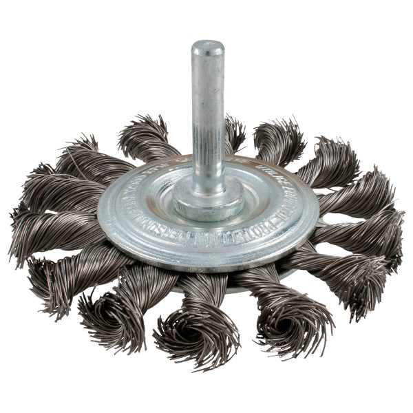 Carda circular trenzada alambre fino de acero inoxidable 3" x 0.35 mm con zanco 1/4" Urrea C960