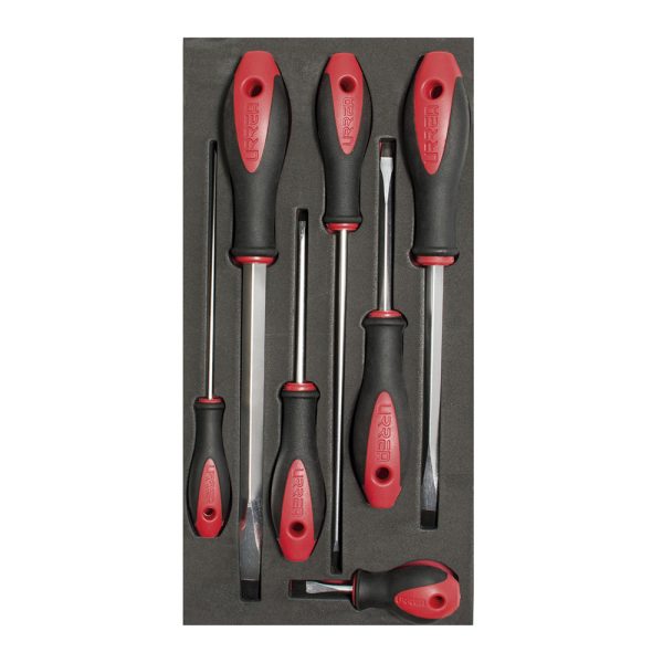 Juego de destornilladores mango bimaterial punta plana bandeja EVA, 7 piezas Urrea CH117