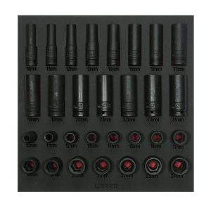 Juego de dados de impacto cortos y largos métricos cuadro de 1/2", 30 piezas Urrea CH219