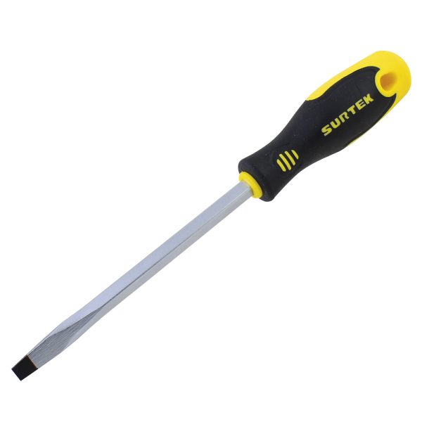 Destornillador con mango bimaterial, punta plana barra cuadrada 1/4" x 6" Surtek D269