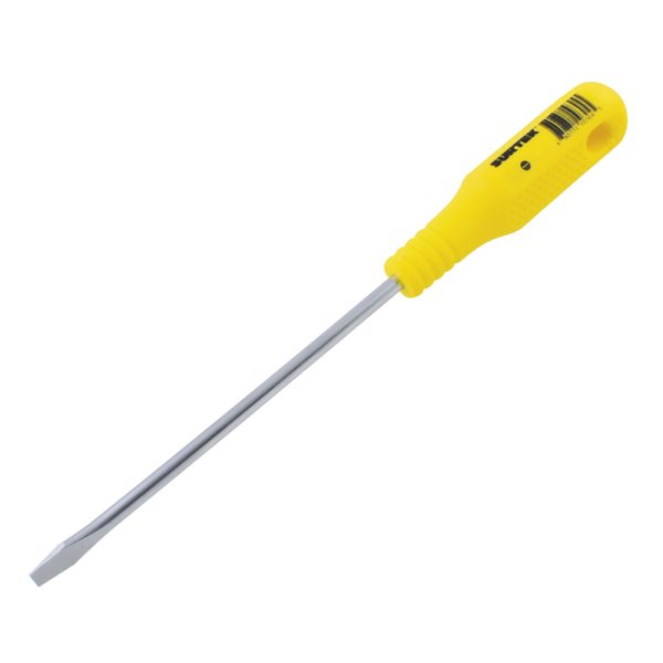 Destornillador con mango amarillo, punta plana barra redonda 1/4" x 4" Surtek D404