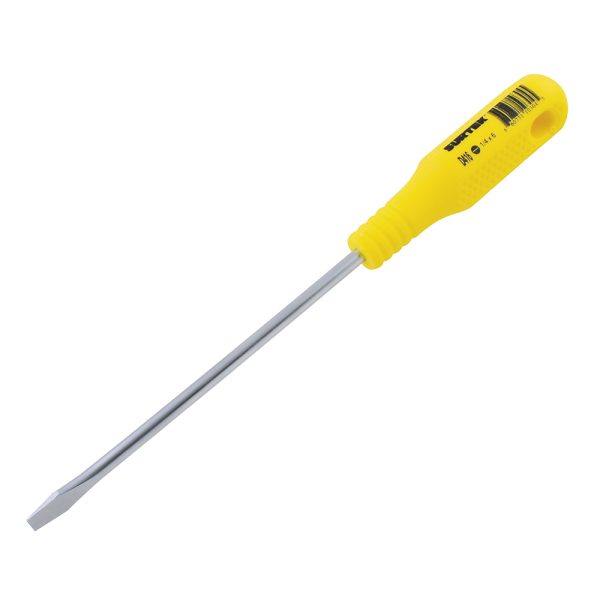 Destornillador con mango amarillo, punta plana barra redonda 1/4" x 6" Surtek D416