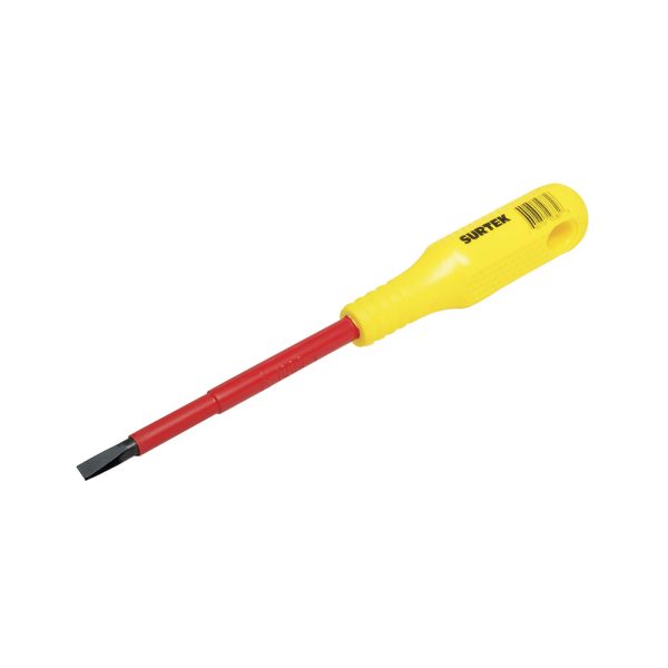 Destornillador con mango amarillo dieléctrico, punta cabinet 1000 V 1/4" x 6" Surtek D416V