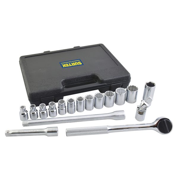 Juego de dados y accesorios cuadro de 1/2" métrico, 17 piezas Surtek F5800M