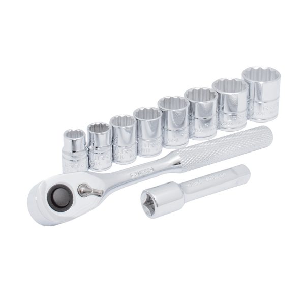 Juego de dados y accesorios cuadro de 3/8" en pulgadas, 10 piezas Urrea JBUA02S