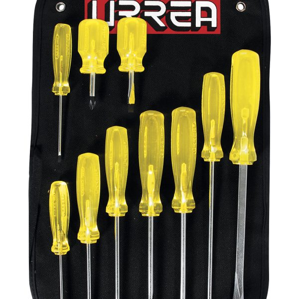 Juego de destornilladores con mango ámbar combinados, 10 piezas Urrea JBUD02