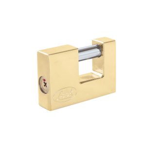 Candado de acero para cortina metálica 70 mm, latón brillante, llave tetra Lock L22C70TLBB