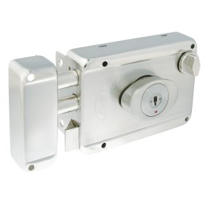 Cerradura de sobreponer función 2 bulones, acero inoxidable, llave de puntos, en caja Lock L7725ADBIN