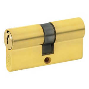 Cilindro europeo 60 mm función doble, latón brillante, llave estándar, en caja Lock LC60ELB