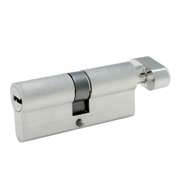 Cilindro europeo 70 mm función sencila, níquel satinado, ranura mariposa, en caja Lock LCM70NS