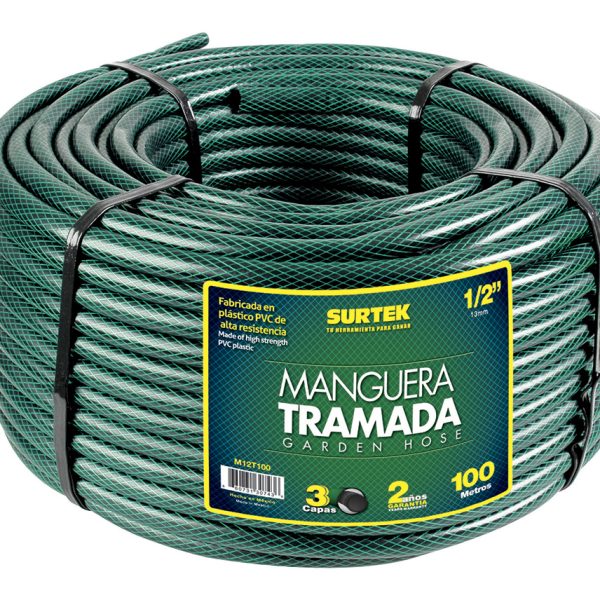 Manguera para jardín tramada en rollo verde 1/2", 100 m Surtek M12T100