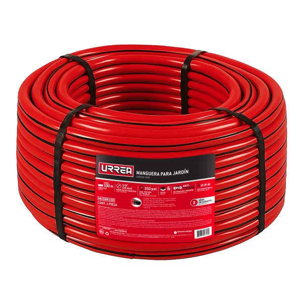 Manguera para jardín de 6 capas reforzada con conector metálico robusto 5/8", 100 m Urrea MU58R100