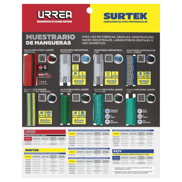 Muestrario de mangueras industriales y jardín Urrea MUMANU