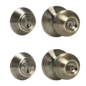 Combo de pomo bola función doble, latón antiguo, llave estándar, blíster Prolok MY-CT5362BOLA-US5
