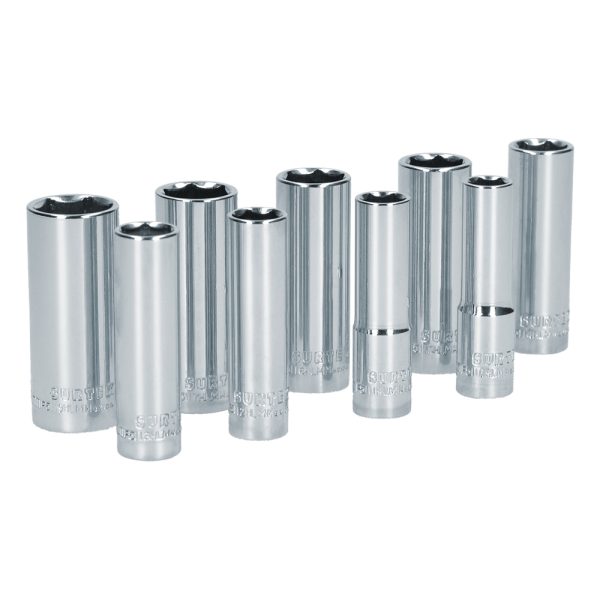 Juego de dados largos cuadro de 3/8", 6 puntas, métricos, 9 piezas Surtek S12M