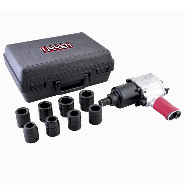 Juego de pistola de impacto neumática cuadro de 3/4" y accesorios métricos, 10 piezas Urrea UP772HKM