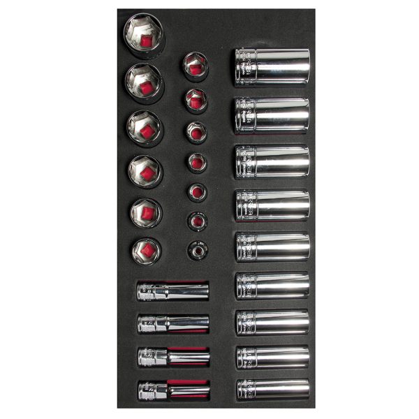 Juego de dados cortos y largos cuadro de 3/8" en pulgadas, 26 piezas Urrea CH106